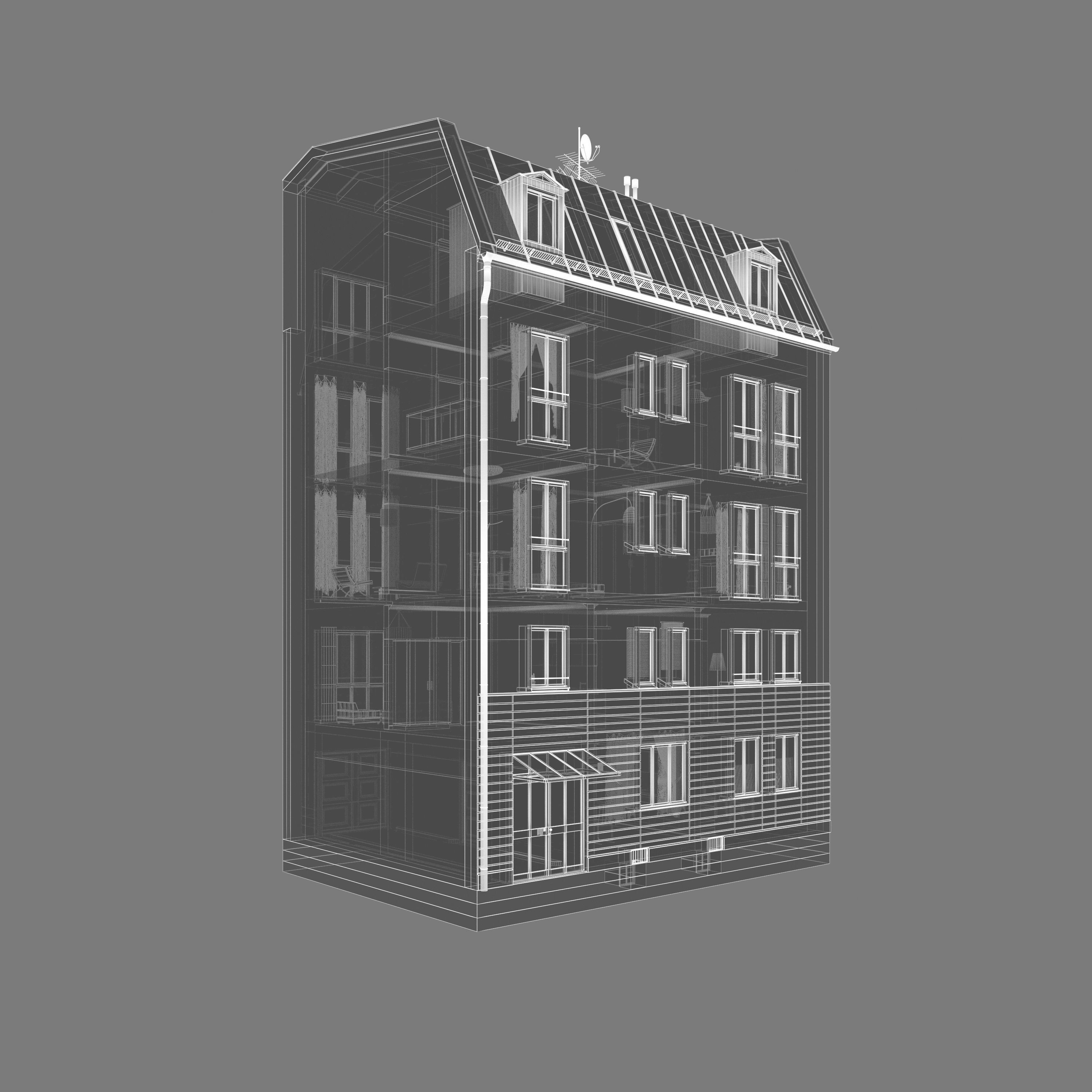 Residential City Building - Row - 12 - Modern Entrance 3D model_4