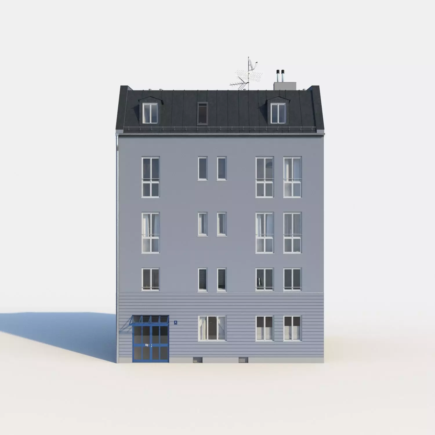 Residential City Building - Row - 12 - Modern Entrance 3D model_0