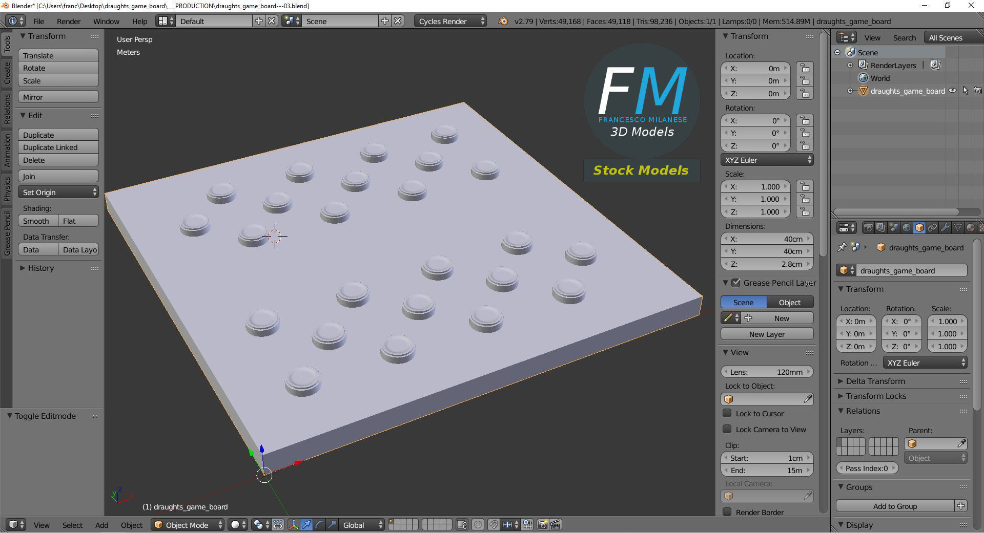 Draughts game board 3D model_9