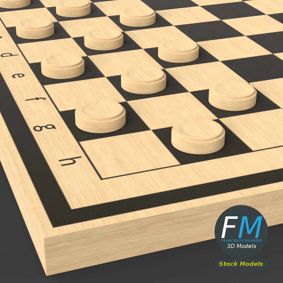Draughts game board 3D model_5
