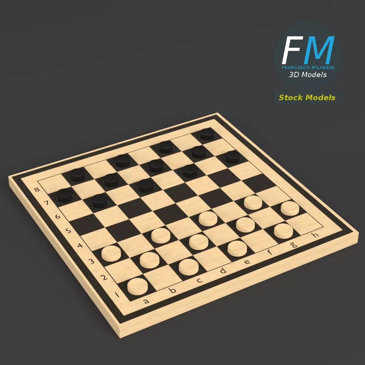 Draughts game board 3D model_0