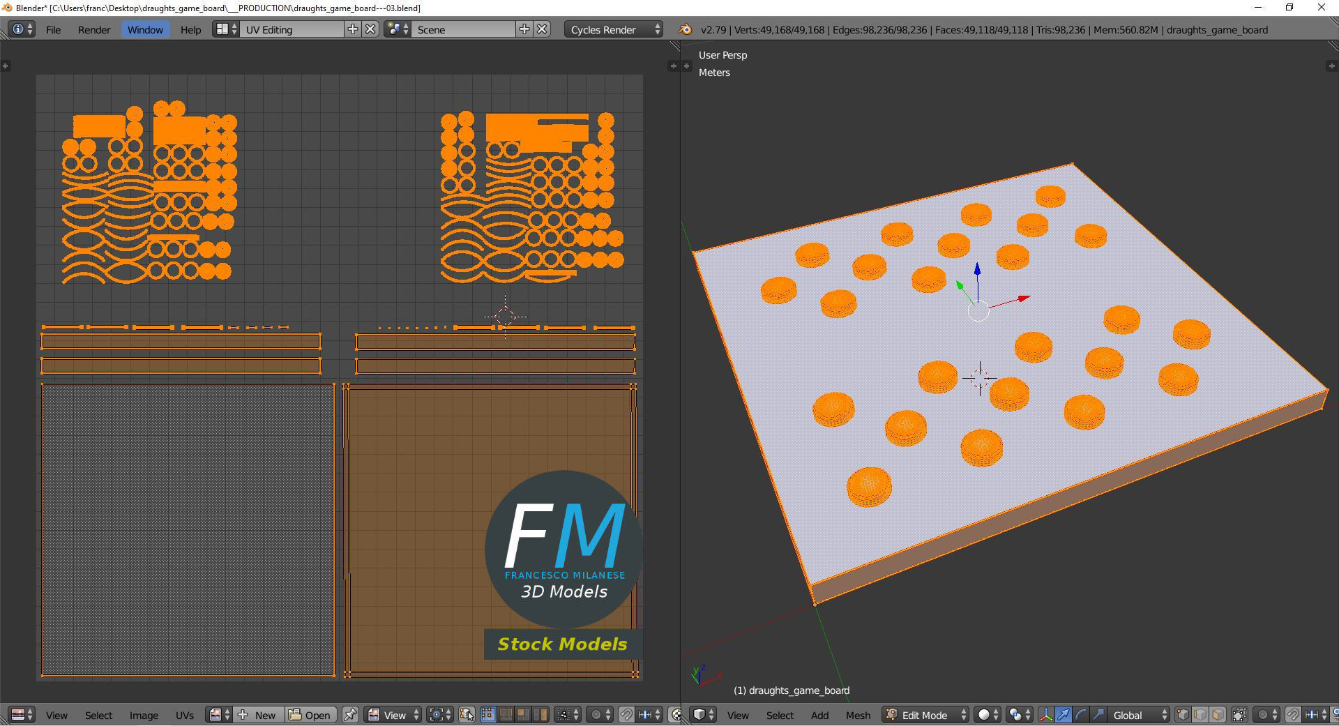 Draughts game board 3D model_10