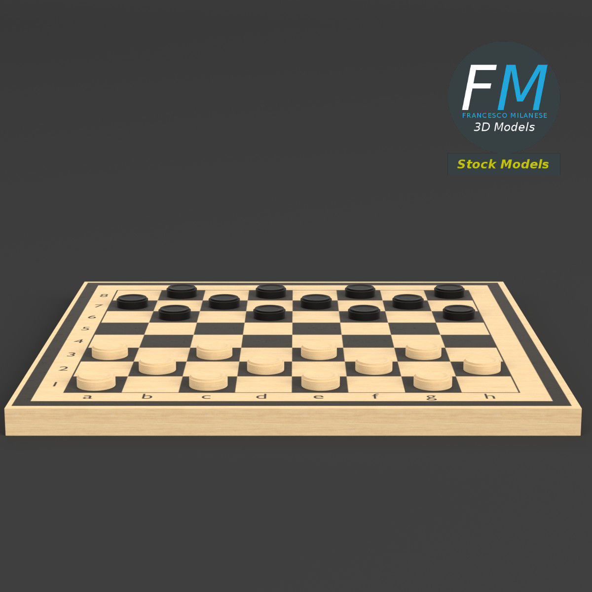 Draughts game board 3D model_3