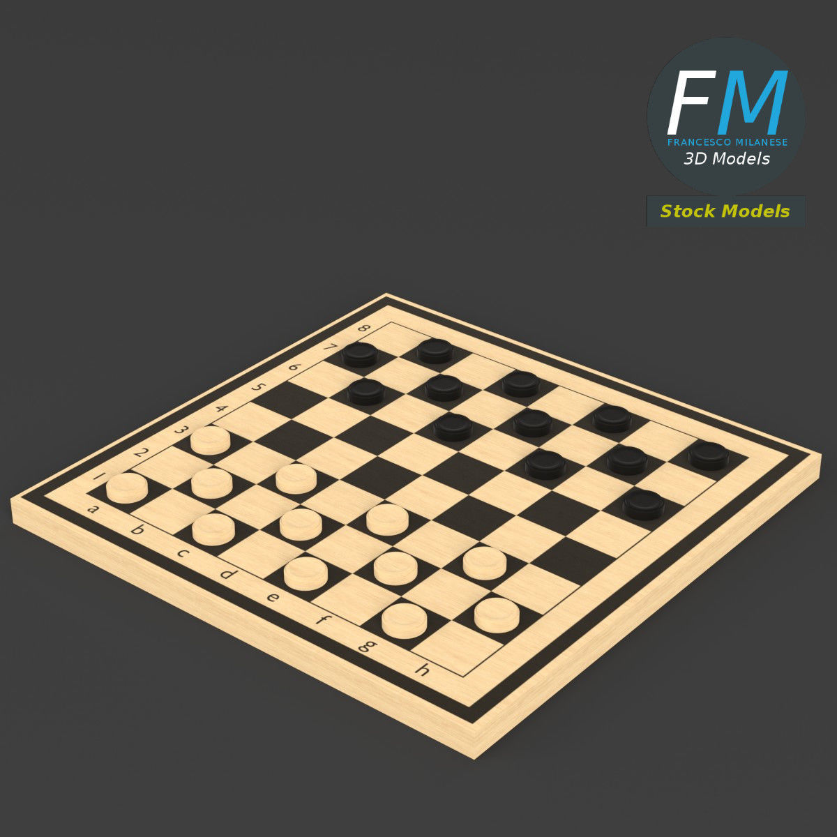 Draughts game board 3D model_2