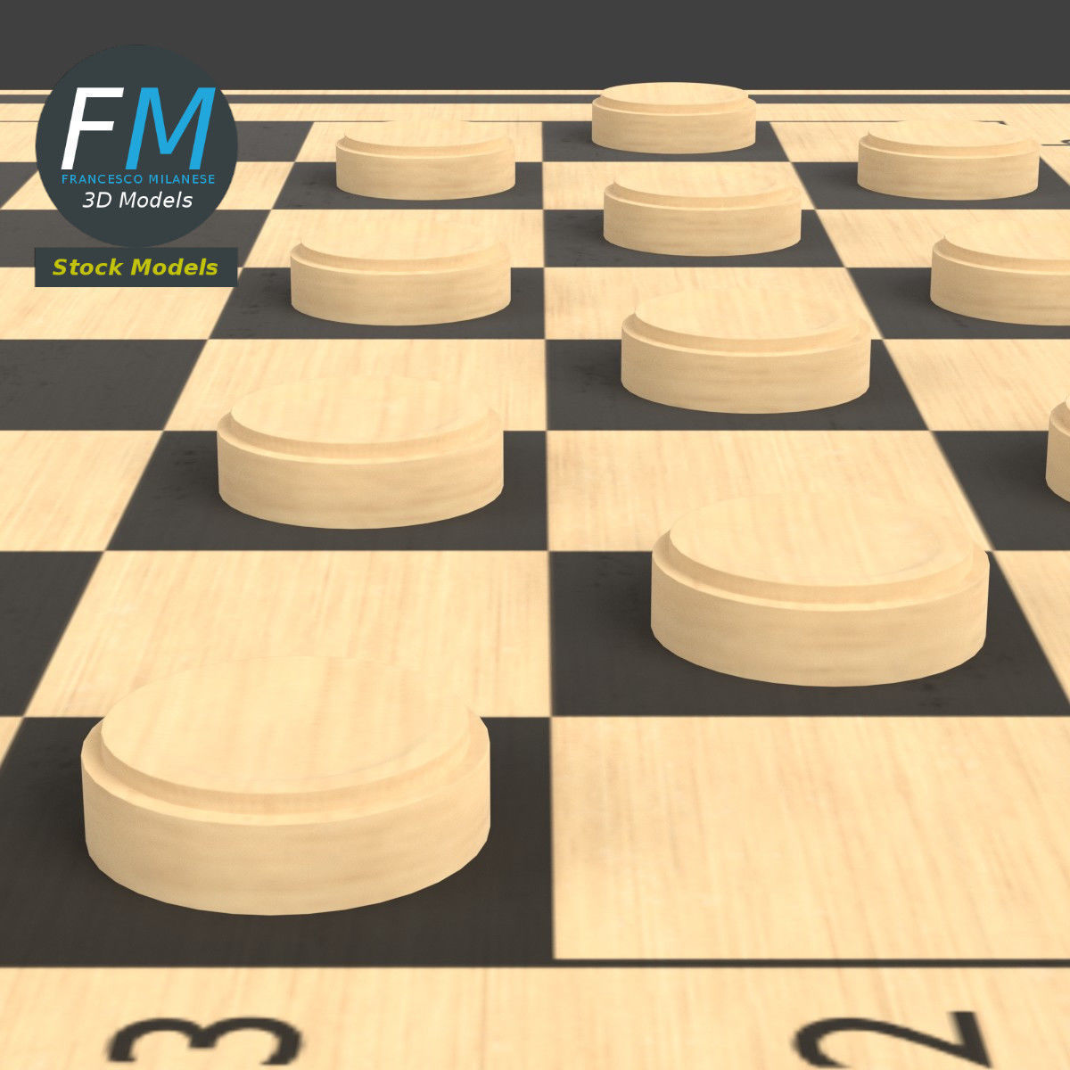 Draughts game board 3D model_4