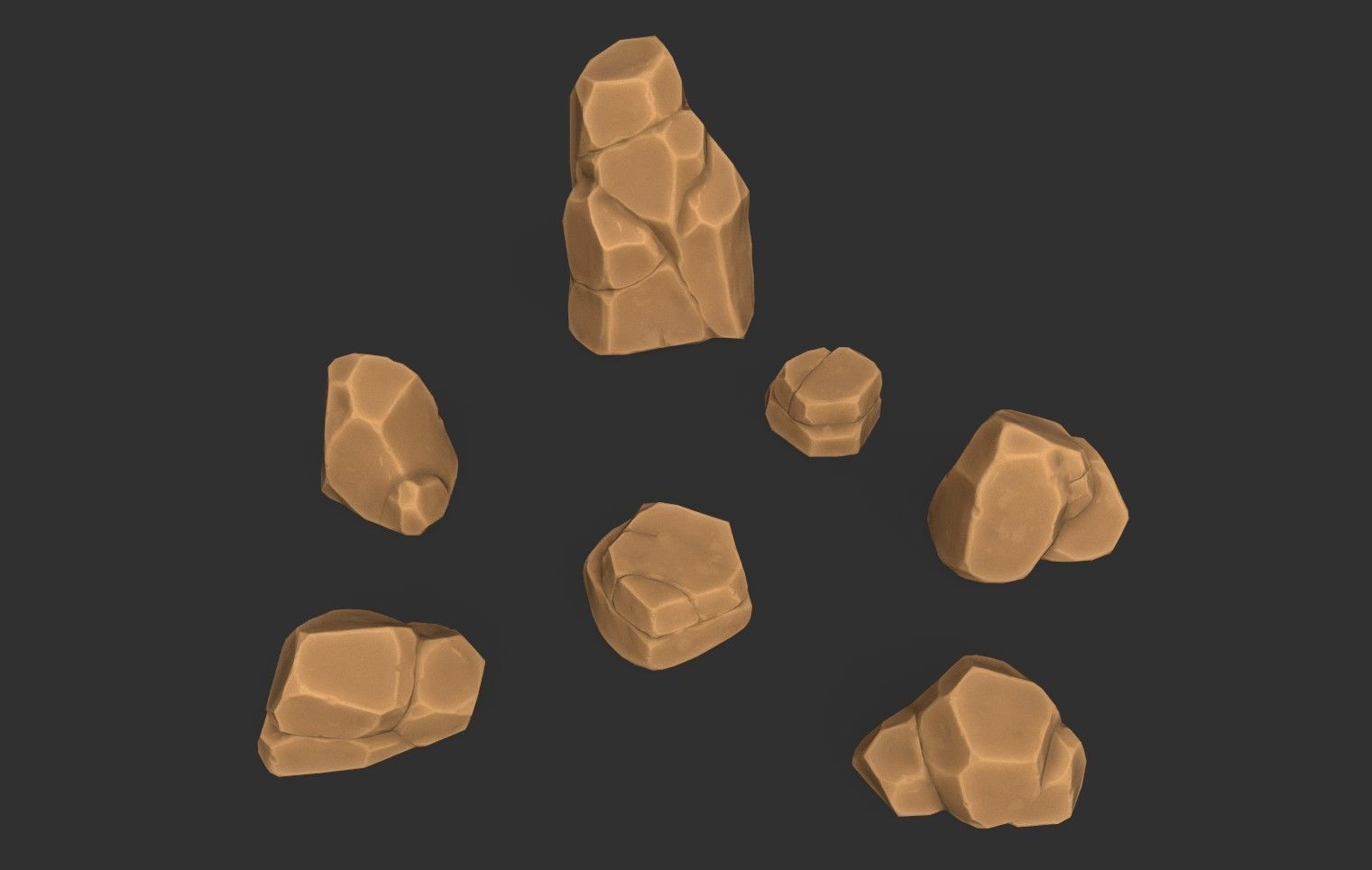 7 Stylized Rocks with 6  Base Color Texture Low-poly 3D model_4