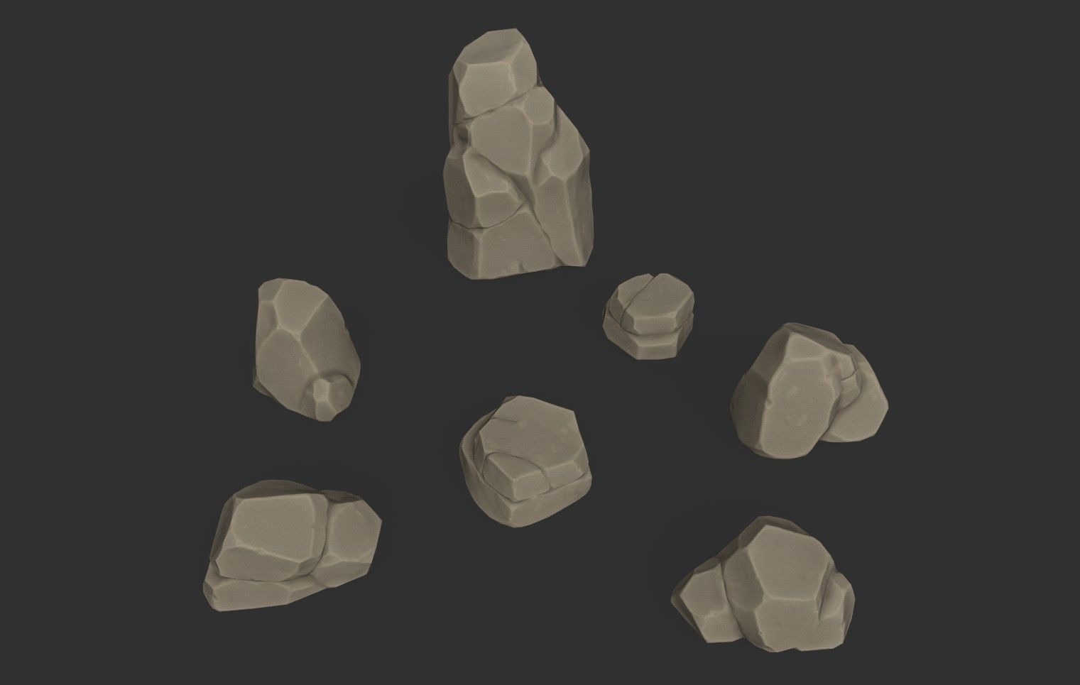 7 Stylized Rocks with 6  Base Color Texture Low-poly 3D model_6