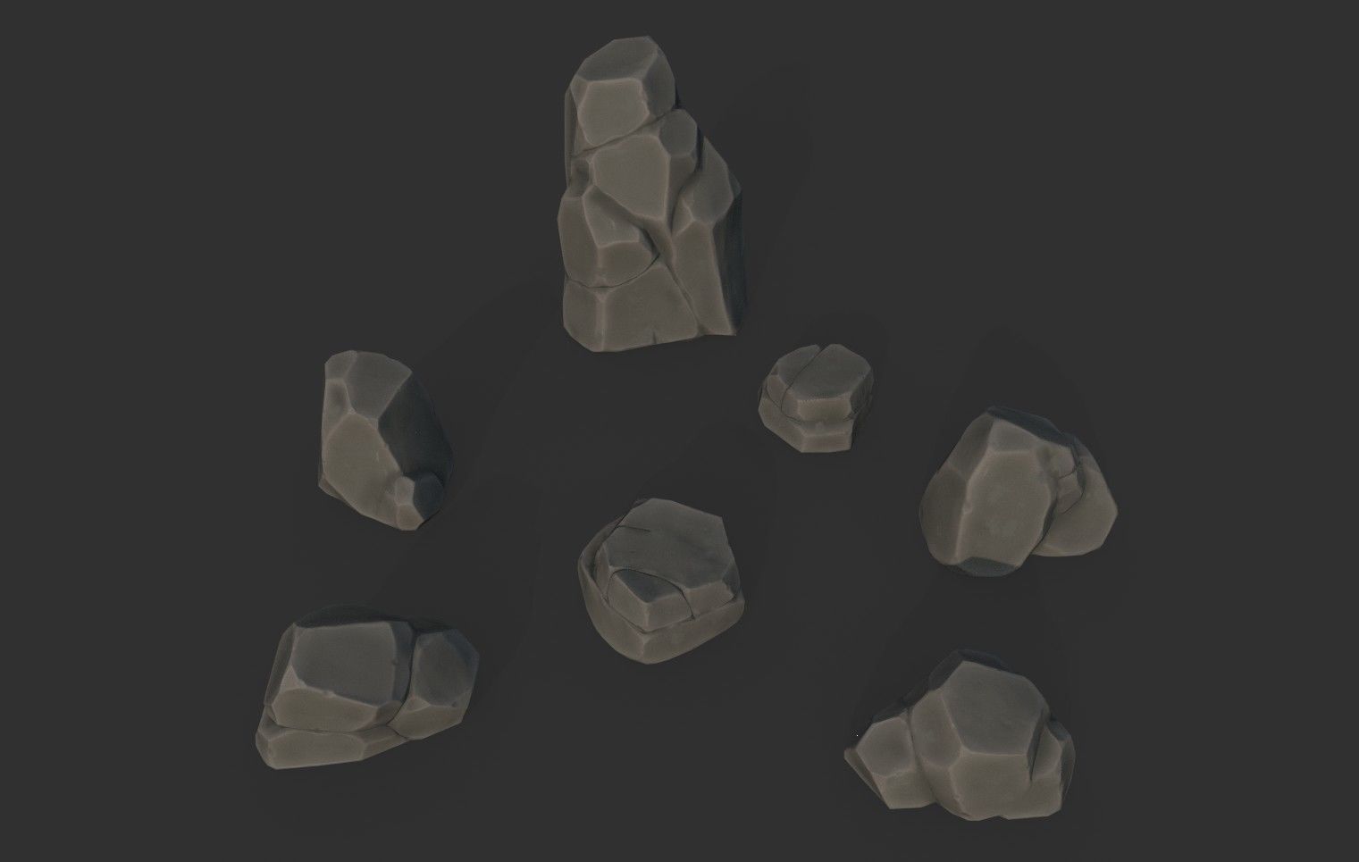 7 Stylized Rocks with 6  Base Color Texture Low-poly 3D model_2