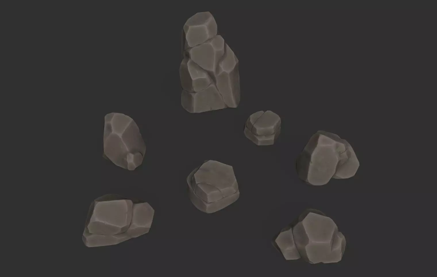 7 Stylized Rocks with 6  Base Color Texture Low-poly 3D model_0