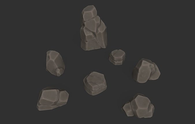 7 Stylized Rocks with 6  Base Color Texture Low-poly 3D model