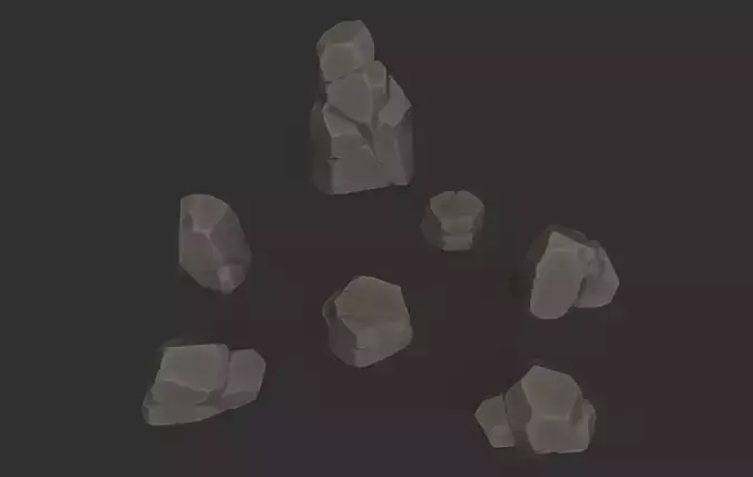 7 Stylized Rocks with 6  Base Color Texture