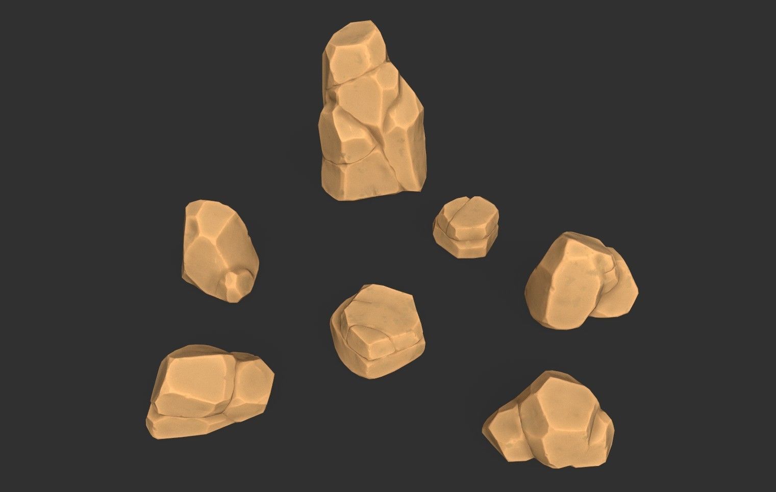 7 Stylized Rocks with 6  Base Color Texture Low-poly 3D model_5