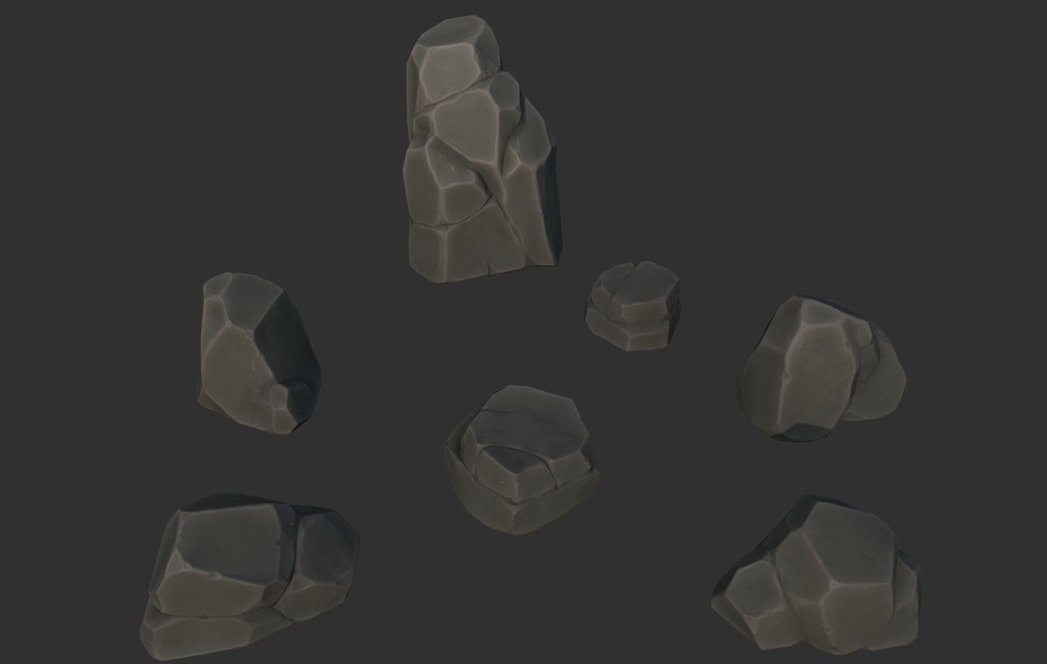 7 Stylized Rocks with 6  Base Color Texture Low-poly 3D model_1