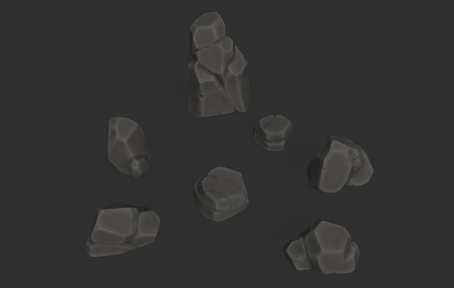 7 Stylized Rocks with 6  Base Color Texture Low-poly 3D model_3