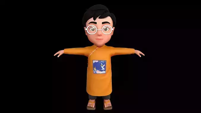 Cartoon-Character-Child-Indian-Rig cartoon character in orang... 3D model