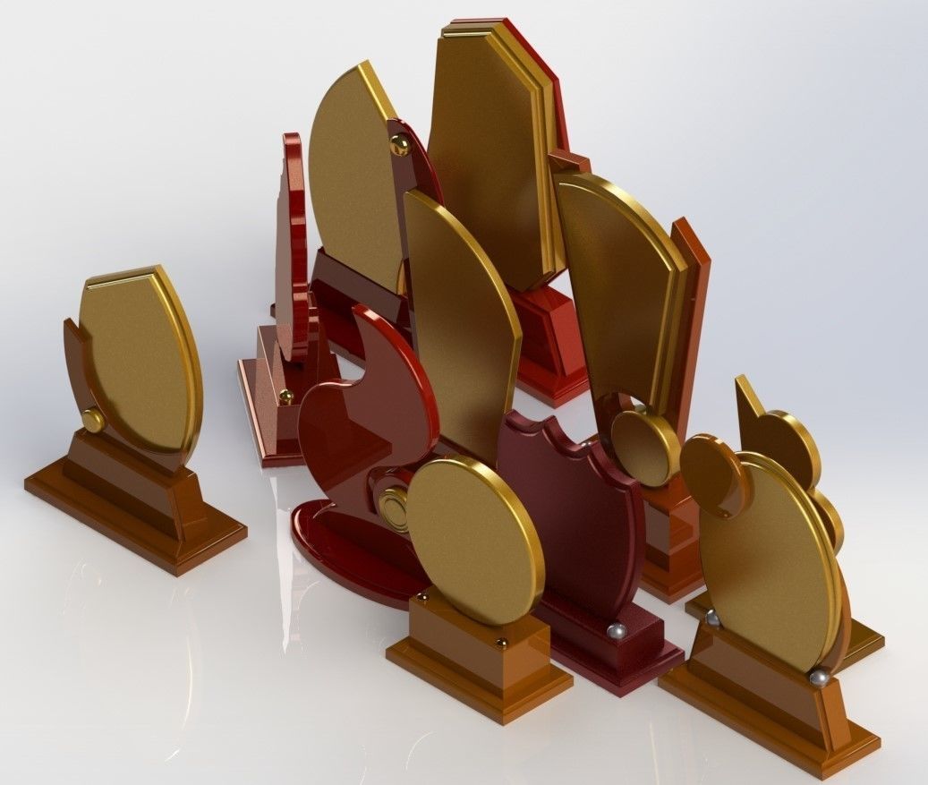 Plaque Model Set golden trophy 3D model_3