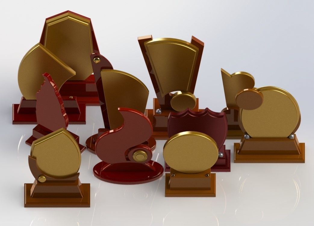 Plaque Model Set golden trophy 3D model_2