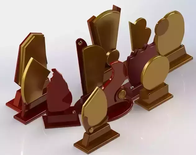 Plaque Model Set golden trophy 3D model