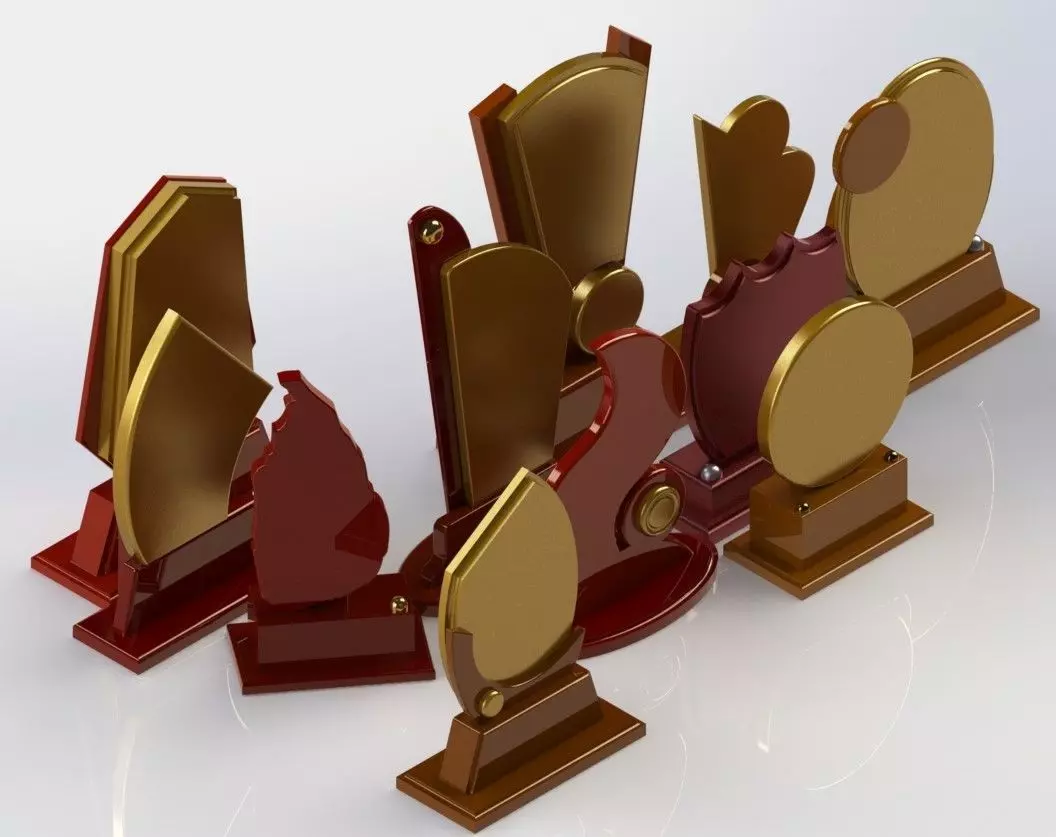 Plaque Model Set golden trophy 3D model_0