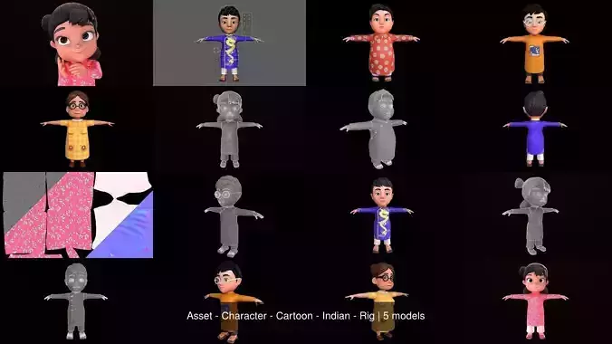 Asset - Character - Cartoon - Indian - Rig 3D Model Collection
