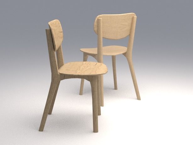 Chairs two wooden Low-poly 3D model_3