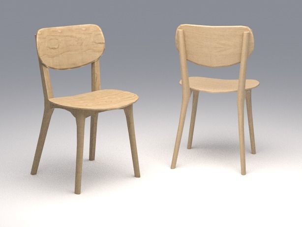 Chairs two wooden Low-poly 3D model_4
