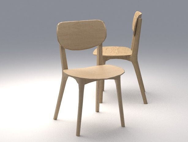 Chairs two wooden Low-poly 3D model_7
