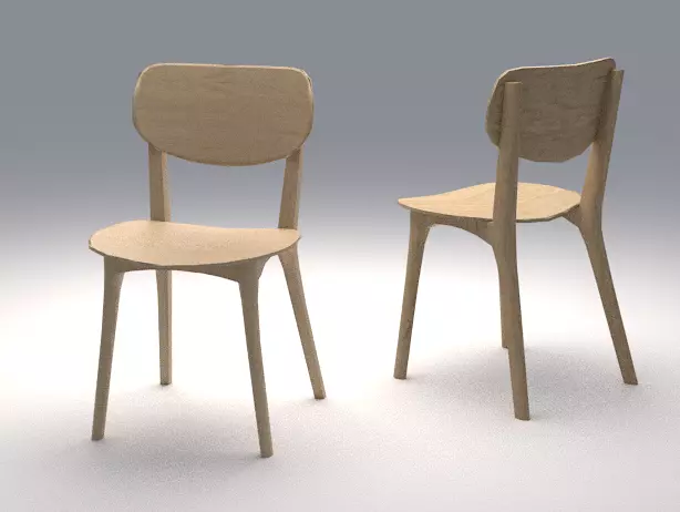 Chairs two wooden Low-poly 3D model_0