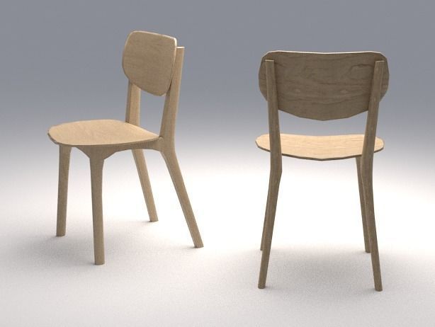 Chairs two wooden Low-poly 3D model_1