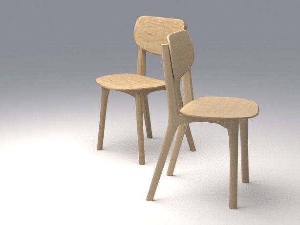 Chairs two wooden Low-poly 3D model_6