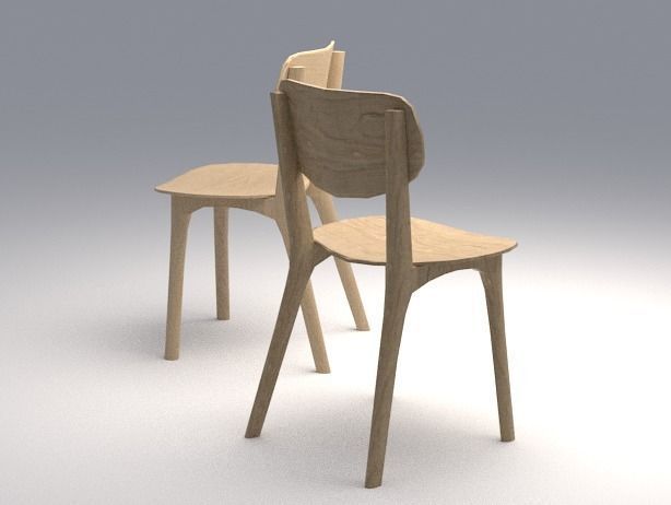 Chairs two wooden Low-poly 3D model_2