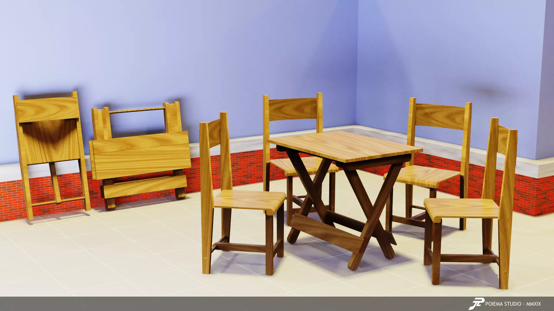 Folding Table and Chair Low-poly 3D model_0