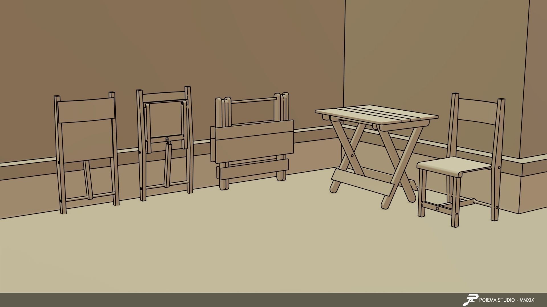 Folding Table and Chair Low-poly 3D model_2