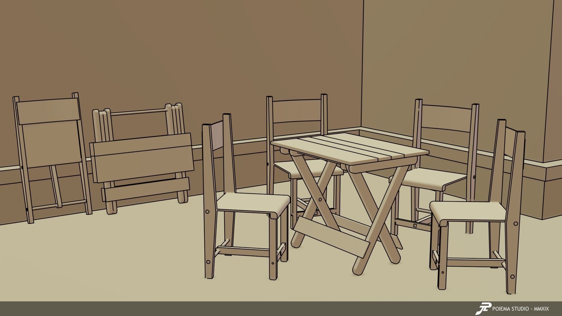 Folding Table and Chair Low-poly 3D model_1
