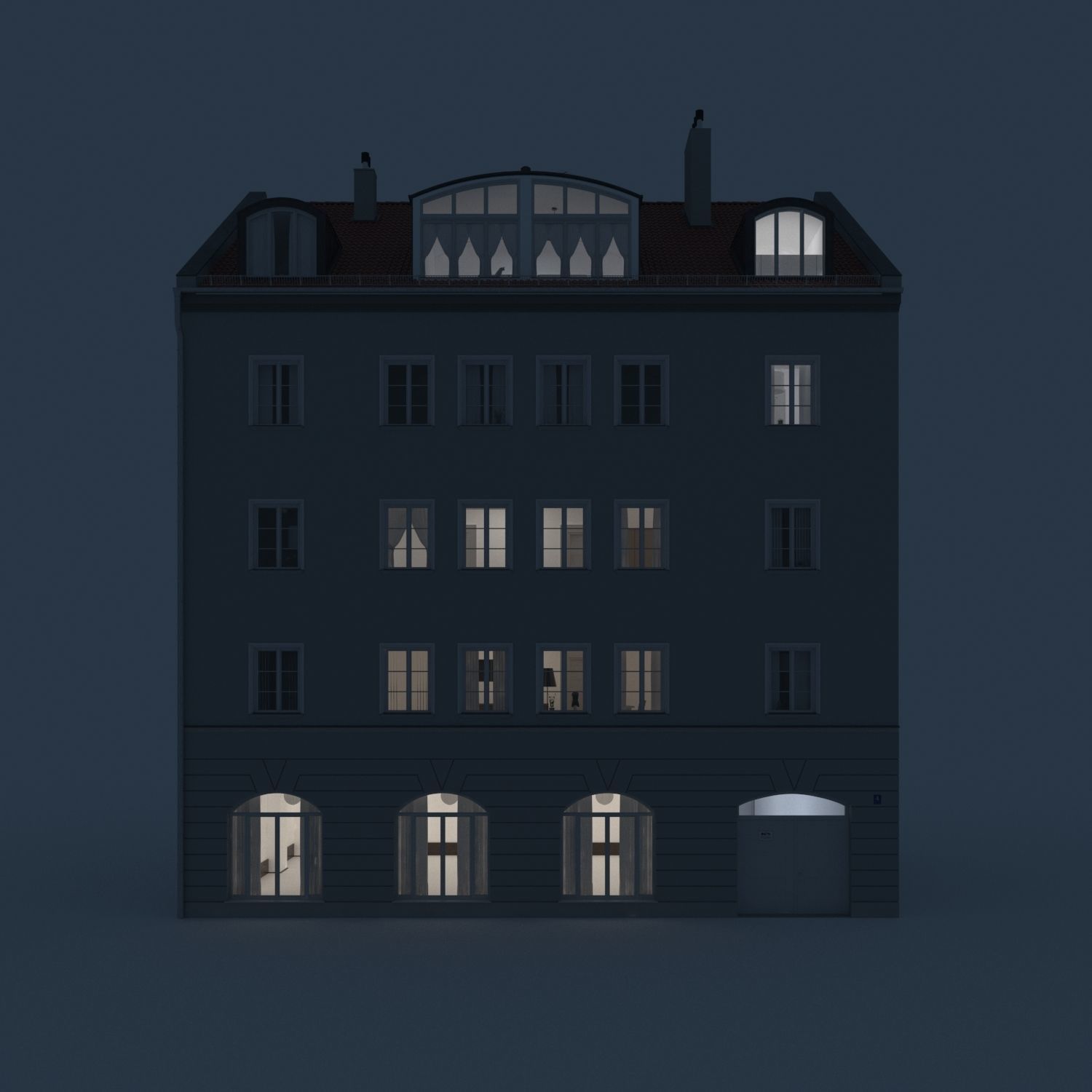 Residential City Building - Row - 14 - Big Dormer 3D model_2