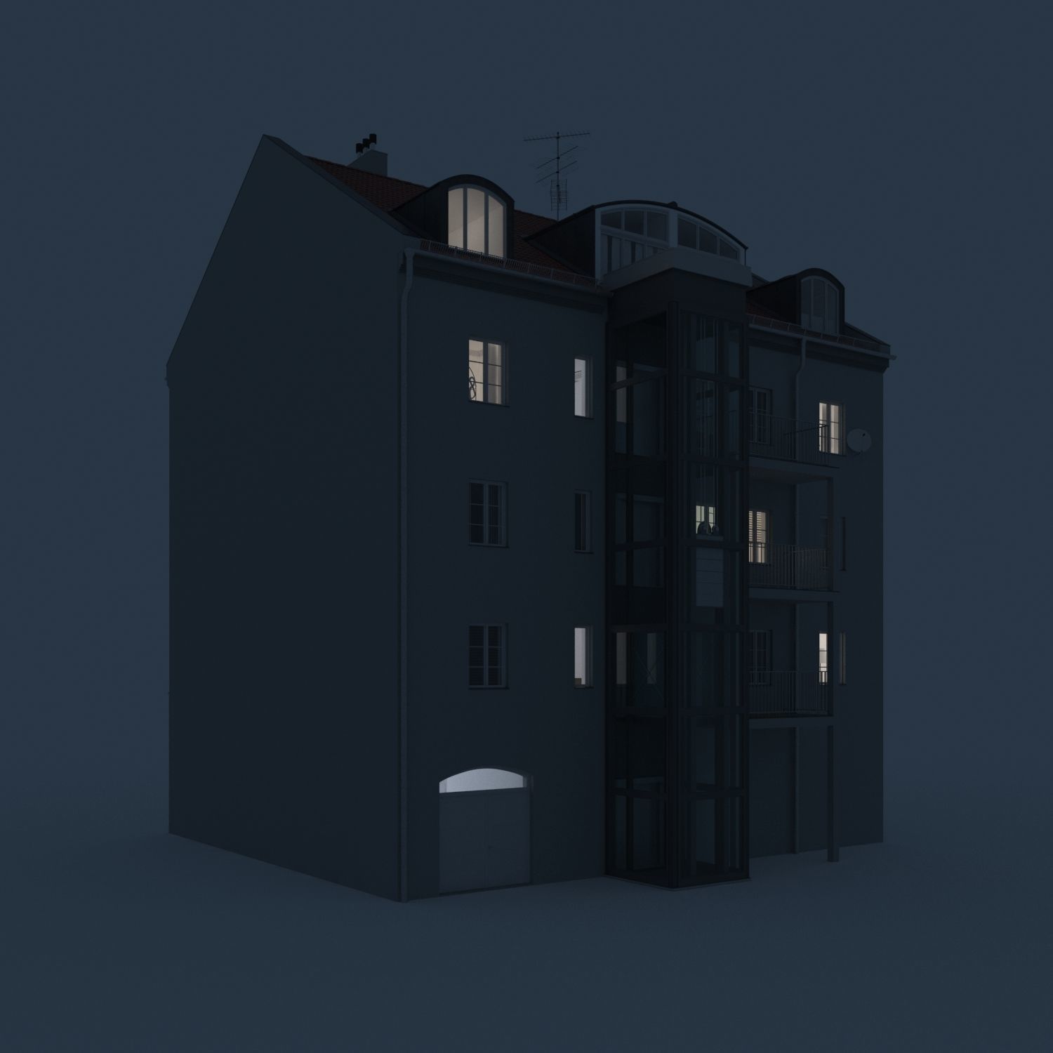 Residential City Building - Row - 14 - Big Dormer 3D model_3