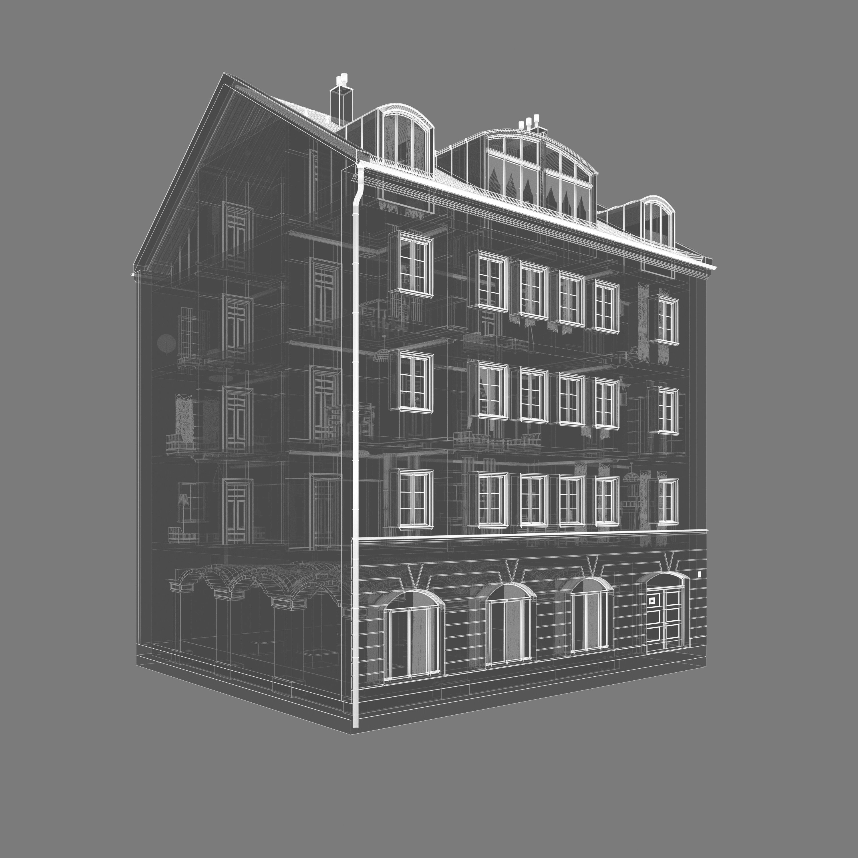 Residential City Building - Row - 14 - Big Dormer 3D model_4