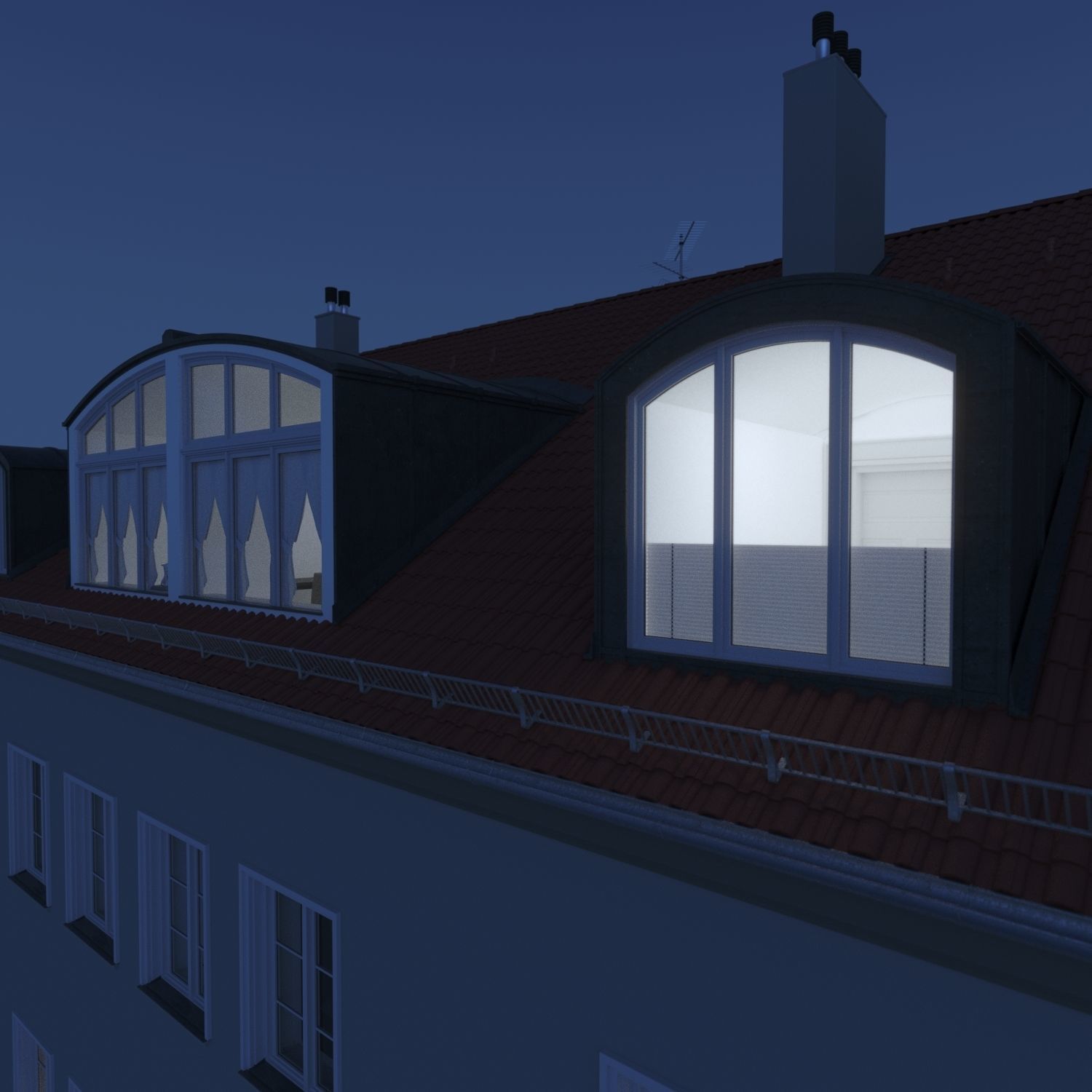 Residential City Building - Row - 14 - Big Dormer 3D model_9