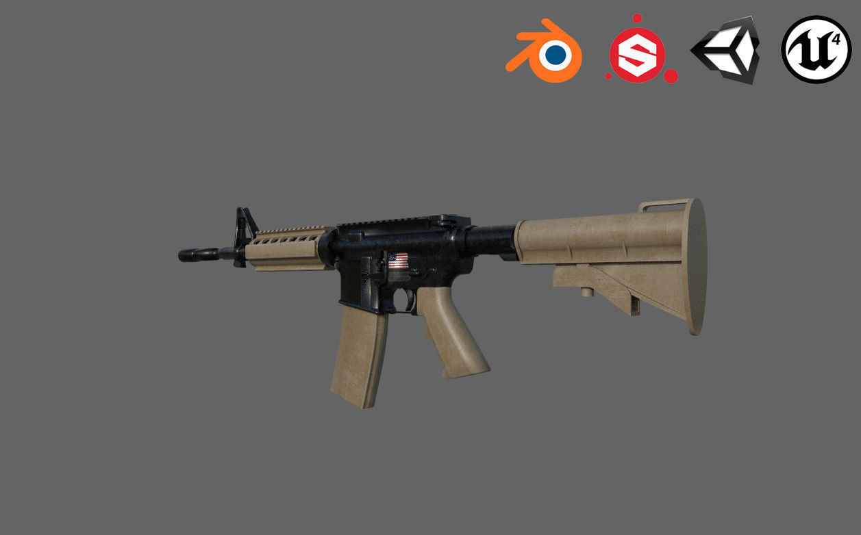 Assault rifle M4A1 Low-poly 3D model_3