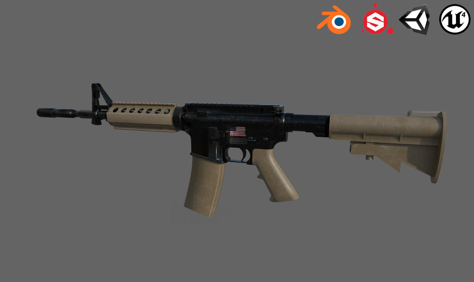 Assault rifle M4A1 Low-poly 3D model_1