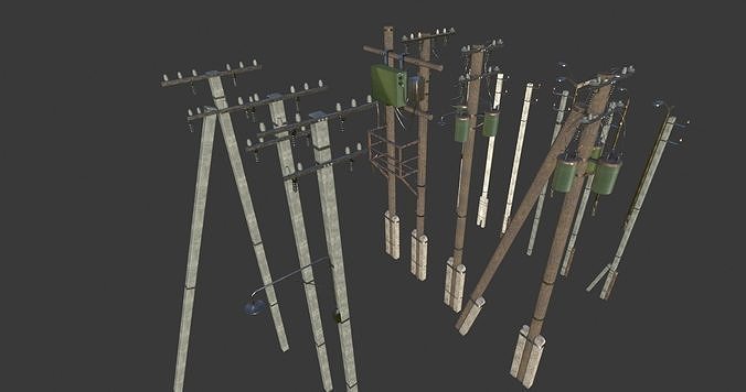 Utility electric poles pack Low-poly 3D model