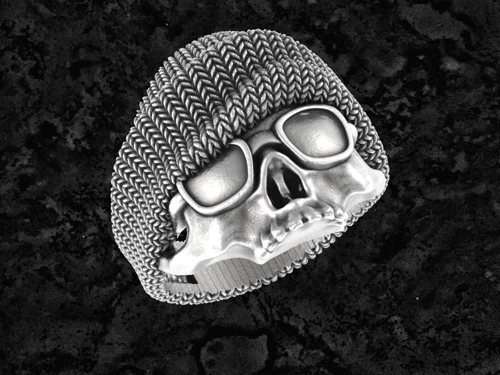 hat-ring skull beanie ring 3D print model_3