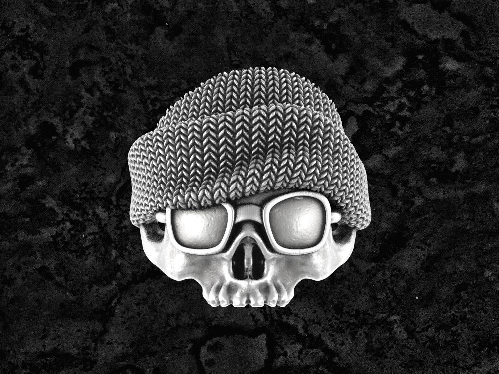 hat-ring skull beanie ring 3D print model_2