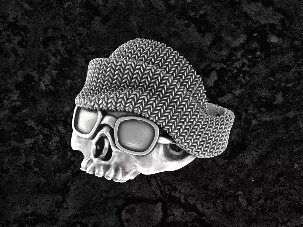 hat-ring skull beanie ring 3D print model_0