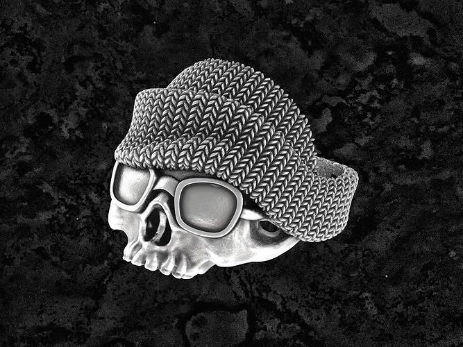 hat-ring skull beanie ring 3D print model