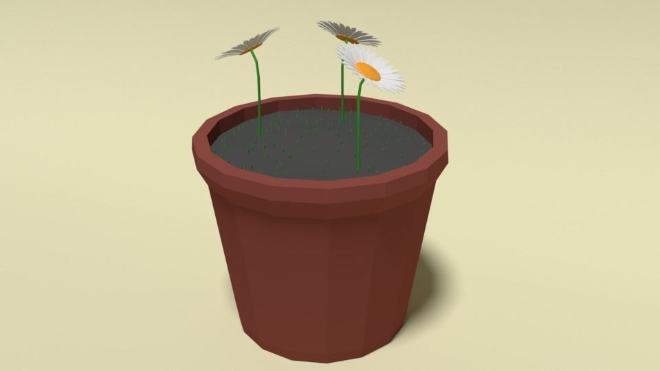 Low Poly Cartoon Daisy Flowers Low-poly 3D model_2