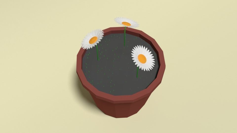 Low Poly Cartoon Daisy Flowers Low-poly 3D model_6