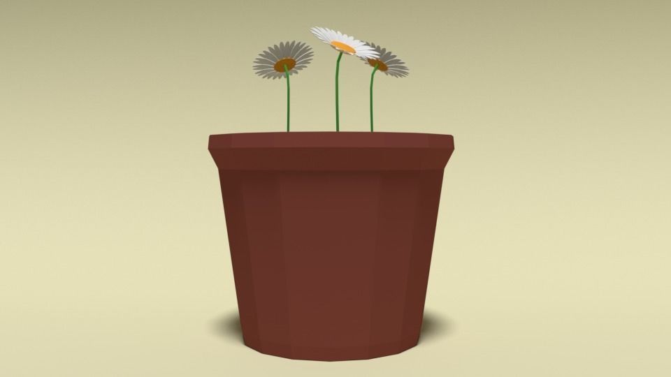 Low Poly Cartoon Daisy Flowers Low-poly 3D model_4