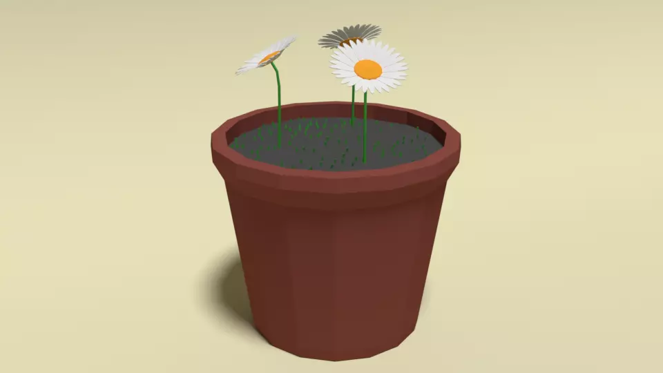 Low Poly Cartoon Daisy Flowers Low-poly 3D model_0