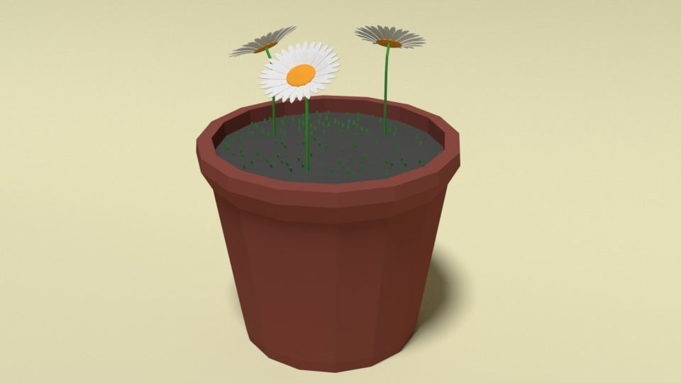Low Poly Cartoon Daisy Flowers Low-poly 3D model_1